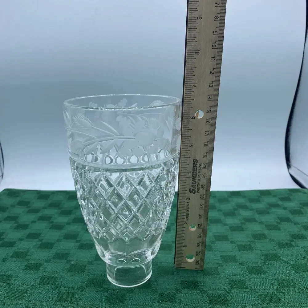 Elegant Diamond Cut Etched Floral Crystal Glass Candle Chandelier Shade 1 7/8